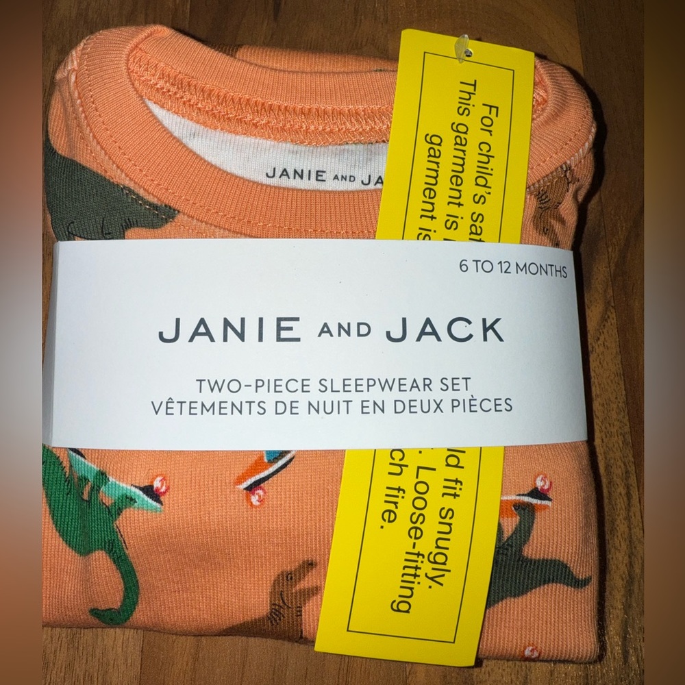 Janie and‎ Jack 2 piece 100% cotton pajama set dinosaur orange NWT 6-12 months